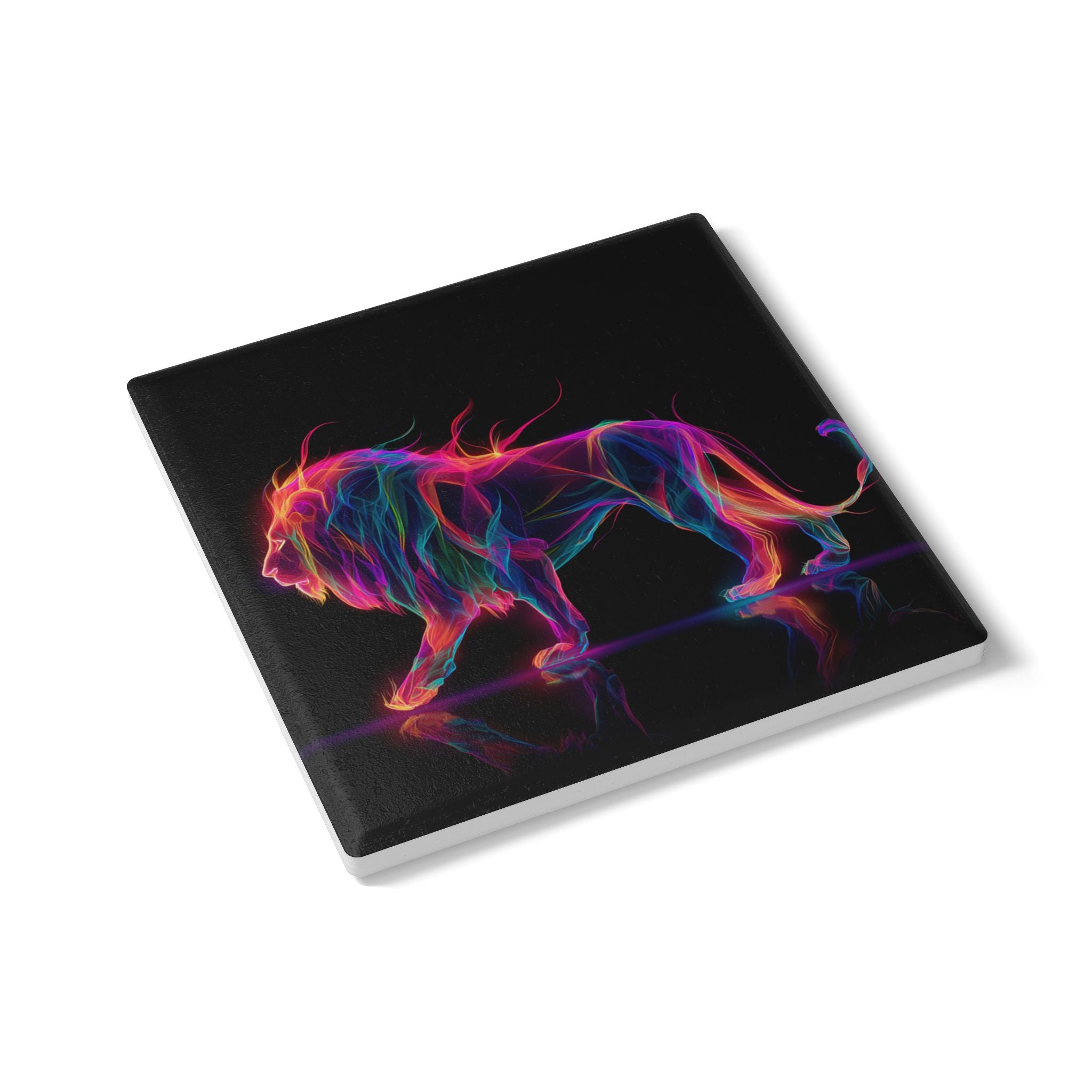 Colorful Neon Lion Glow, Ceramic Drink Coaster