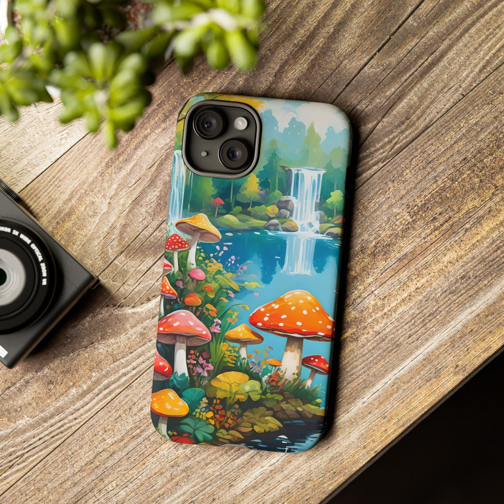 Mushroom Phone Case with Vibrant Nature Scene