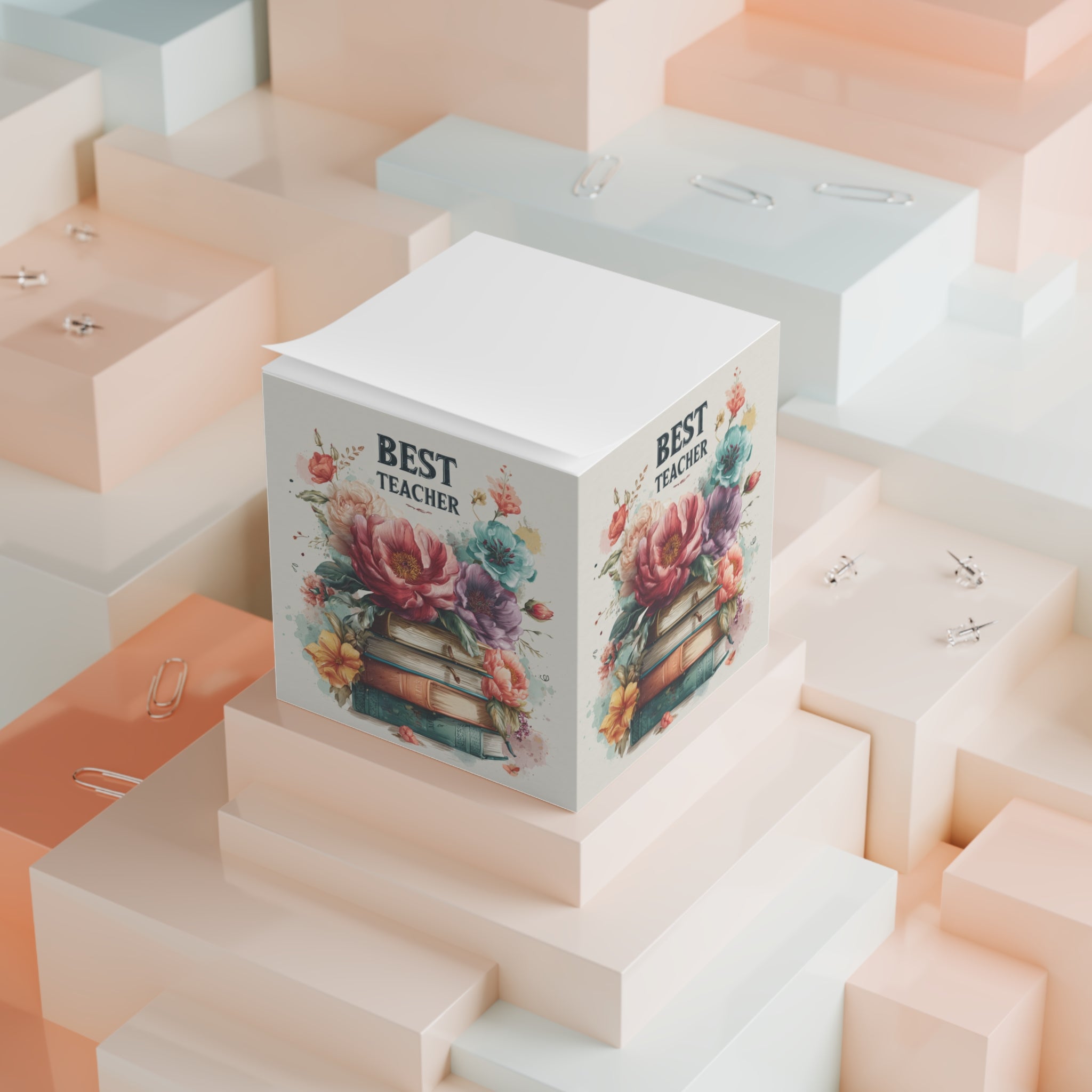 Best Teacher Floral Books Illustration, Notepad Cube