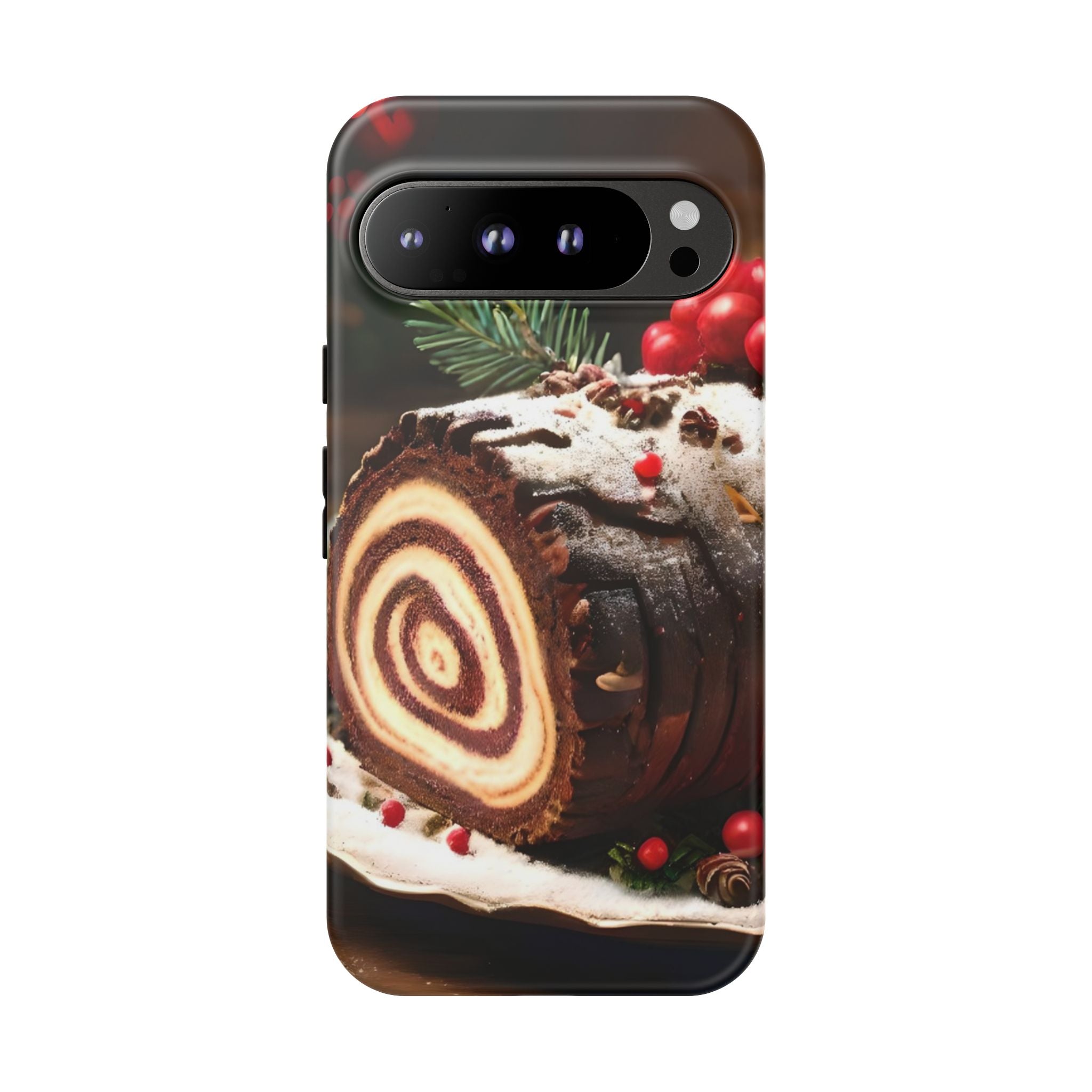 Festive Phone Case with Yule Log Design, Winter Holiday Gift, Cute Case for Snowy Days, Cozy Vibes Decor, Merry Christmas Decor