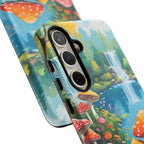 Coque de téléphone champignon avec scène de nature vibrante