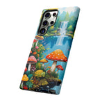 Coque de téléphone champignon avec scène de nature vibrante
