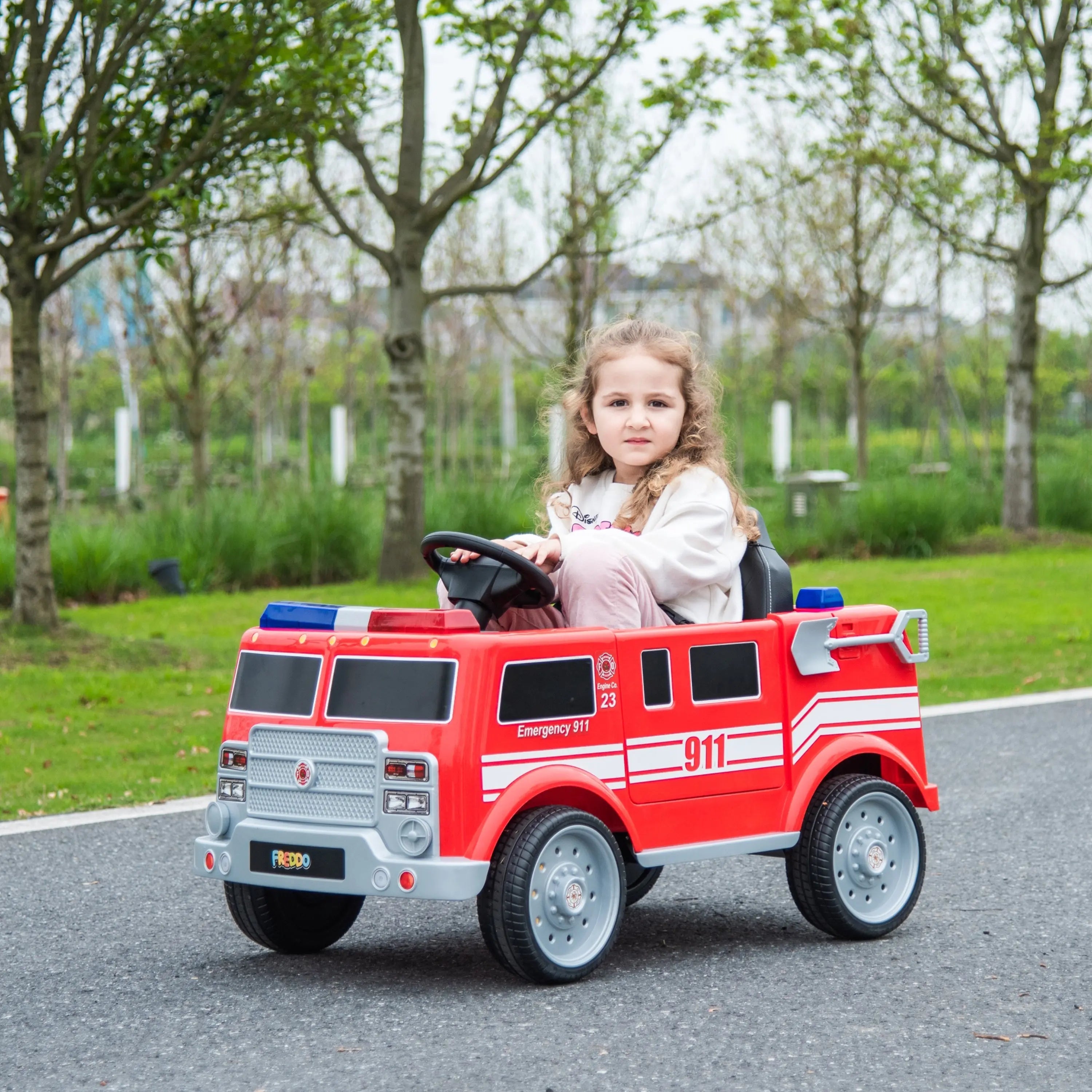 Camion de pompiers Freddo 12V, véhicule électrique monoplace pour enfant