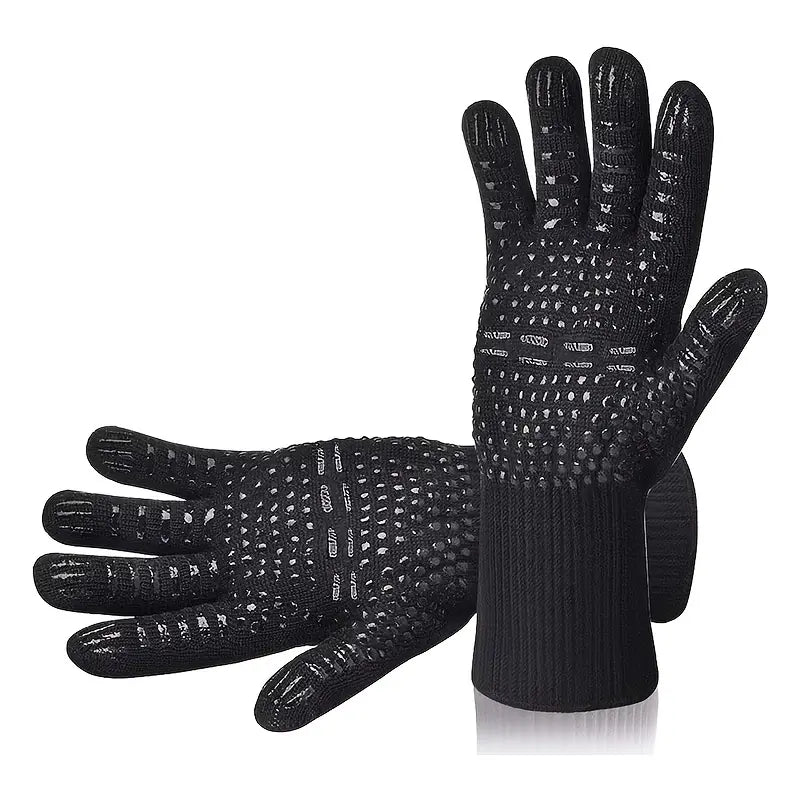 Fireproof Silicone BBQ Gloves - Heat Resistant, Cut-Resistant, Non-Slip (Black)-1