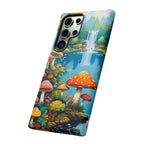 Coque de téléphone champignon avec scène de nature vibrante