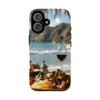 Festin gastronomique en bord de mer avec vue sur le vin, étui pour téléphone