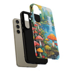 Coque de téléphone champignon avec scène de nature vibrante