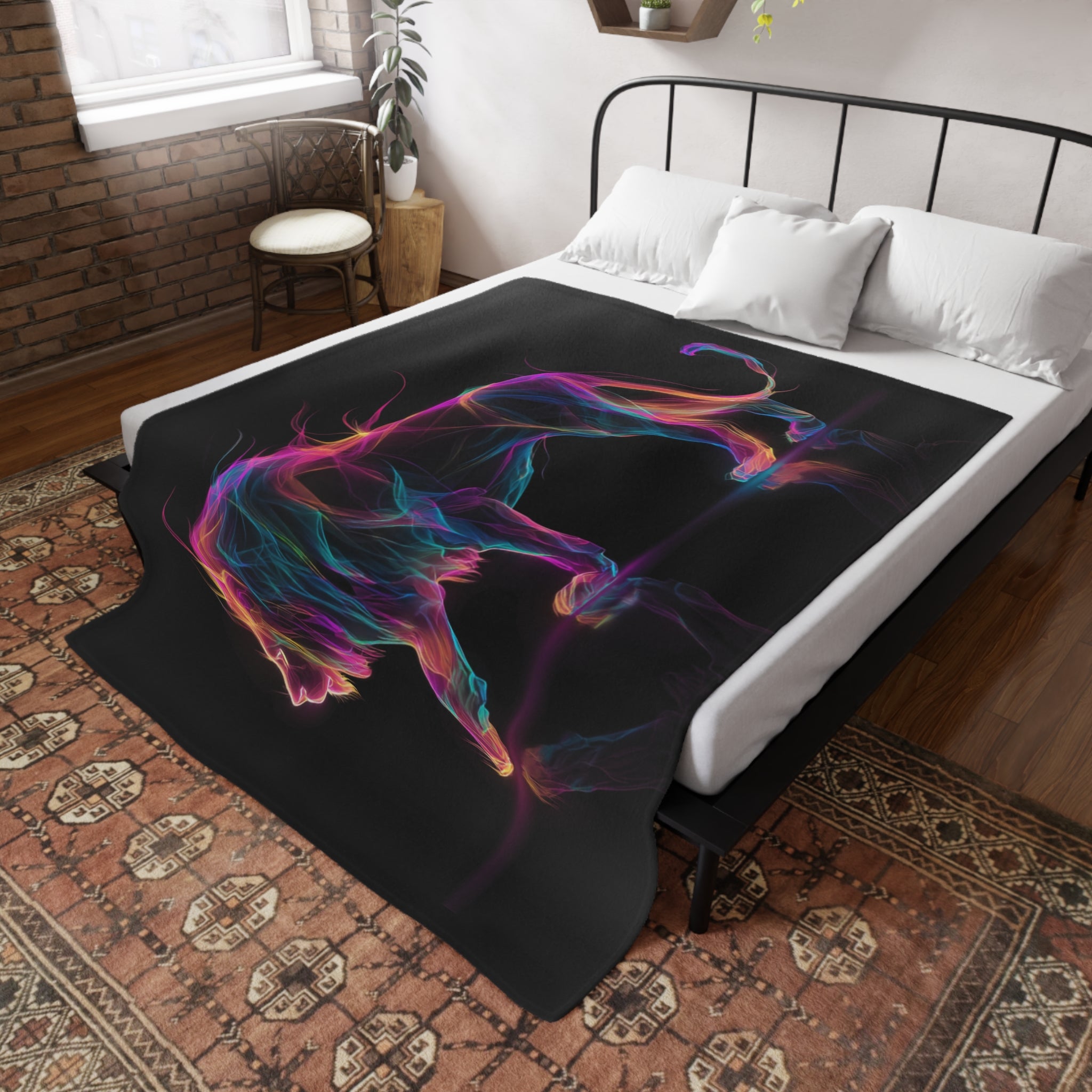 Neon Lion Print, Soft Plush Fleece Blanket