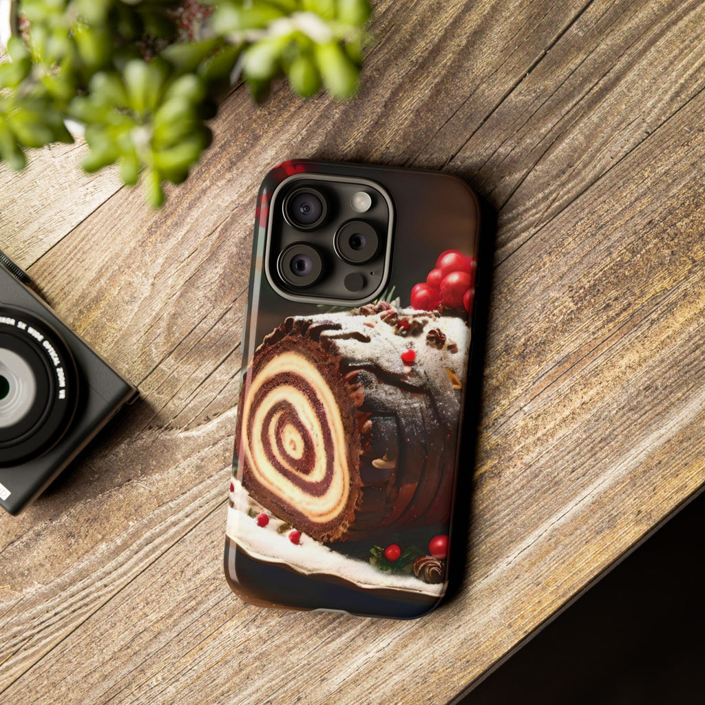 Festive Phone Case with Yule Log Design