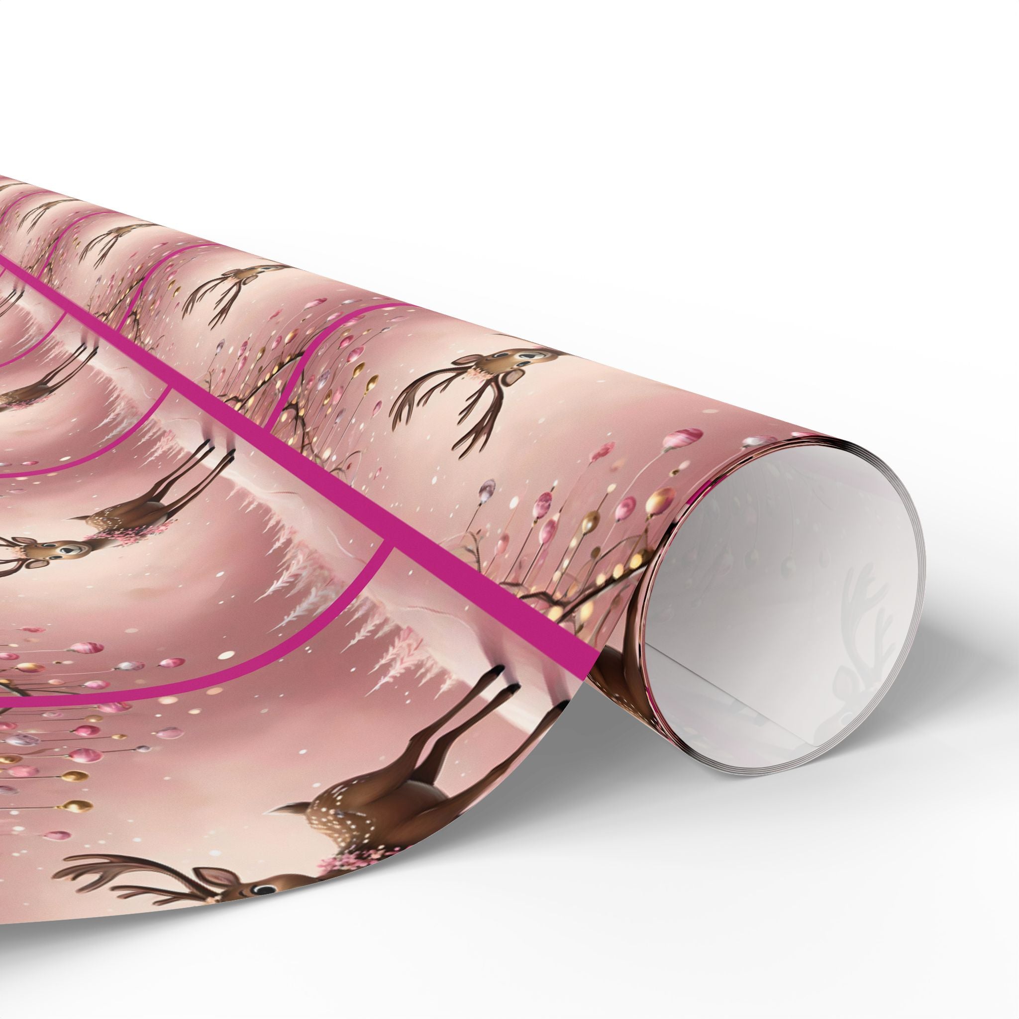 Pink Reindeer Holiday Scene, Christmas Gift Wrap Paper