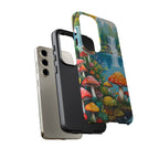 Coque de téléphone champignon avec scène de nature vibrante