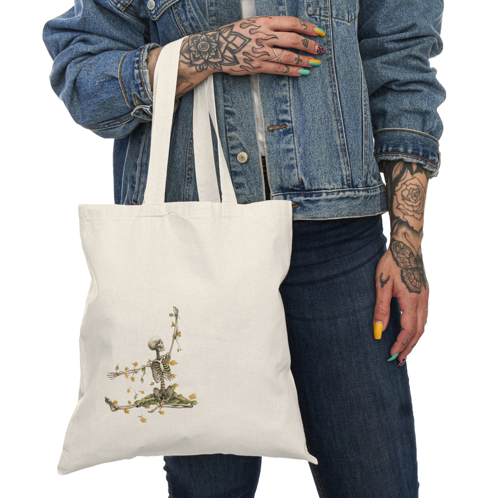 Dancing Skeleton with Leaves Print, Eco-Friendly Tote Bag