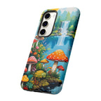 Coque de téléphone champignon avec scène de nature vibrante