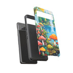 Coque de téléphone champignon avec scène de nature vibrante