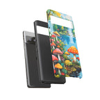 Coque de téléphone champignon avec scène de nature vibrante