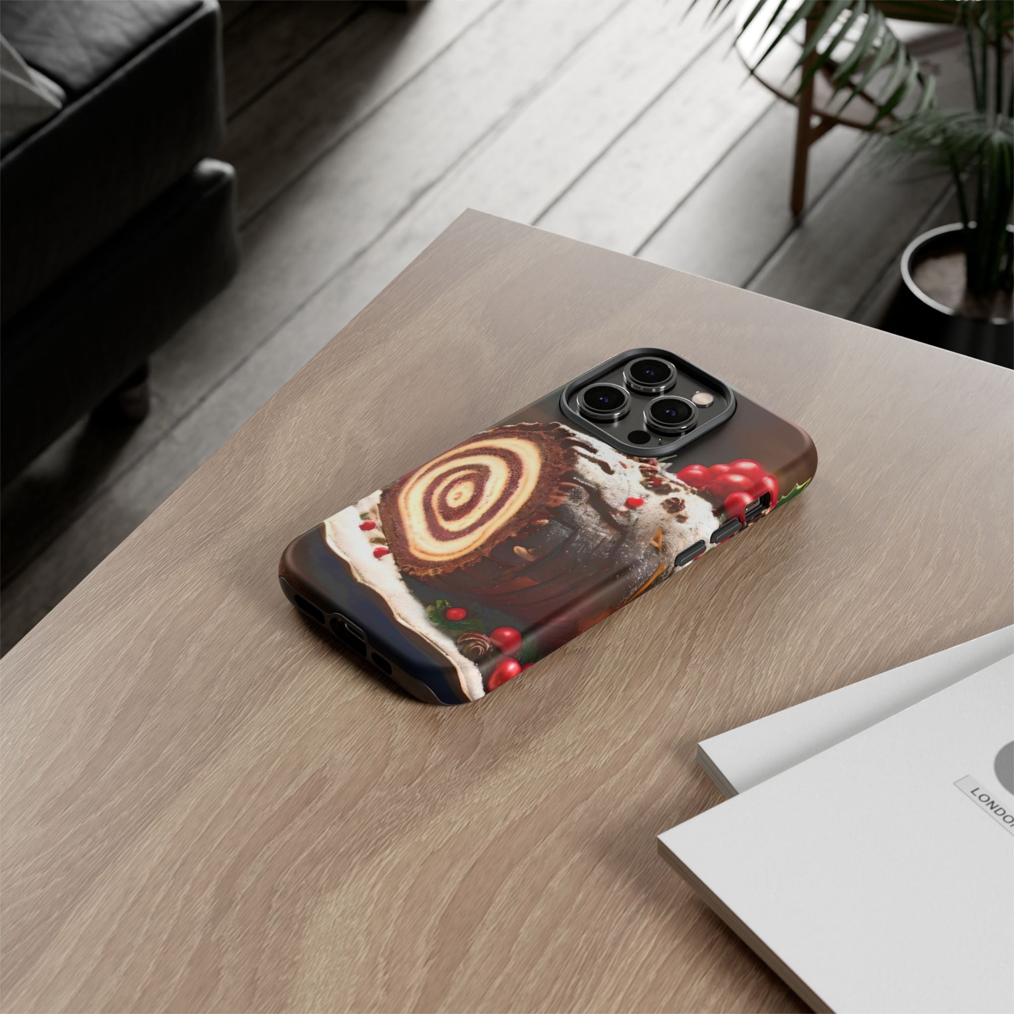 Festive Phone Case with Yule Log Design