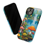 Coque de téléphone champignon avec scène de nature vibrante