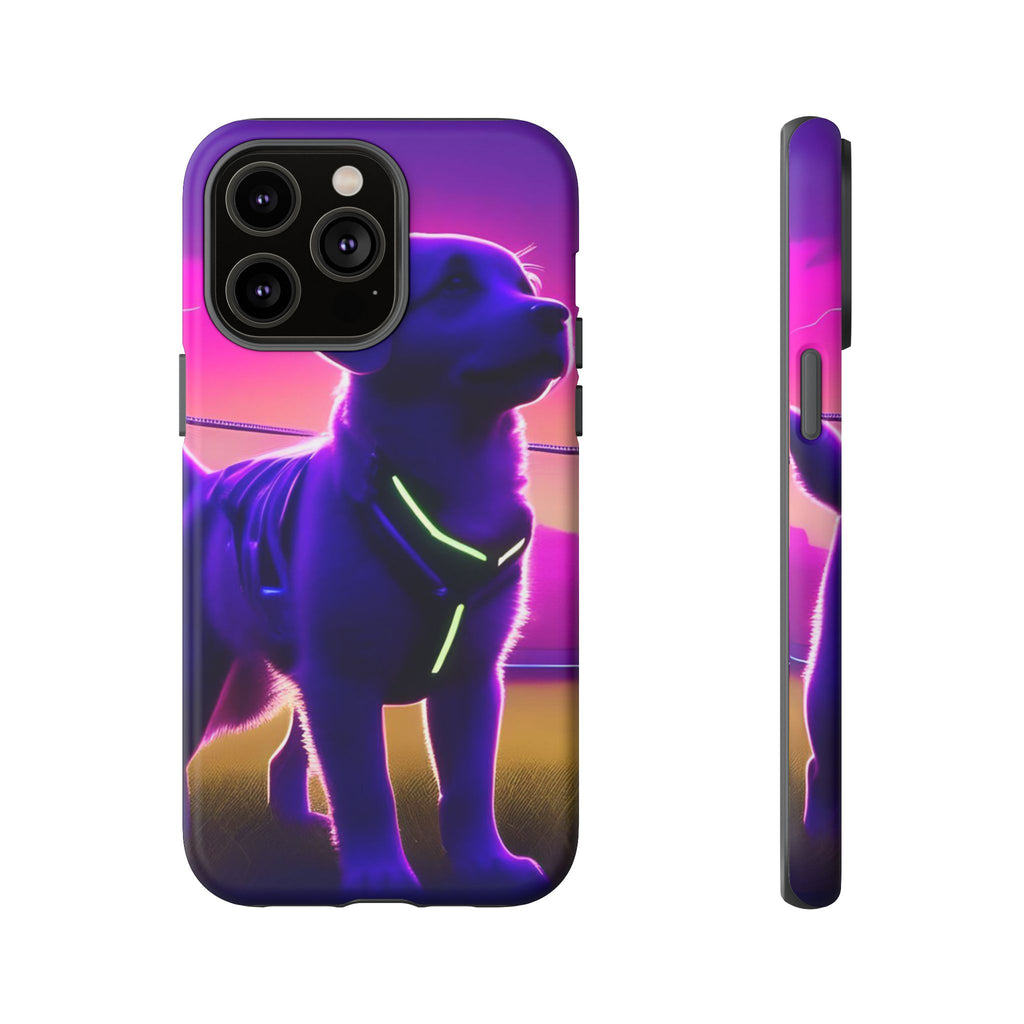 Coque de téléphone motif chien néon vibrant