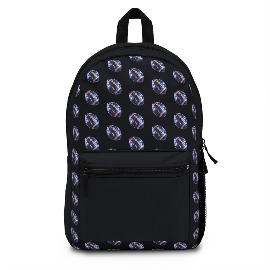 Neon Football Pattern Print, Black Backpack