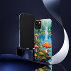 Coque de téléphone champignon avec scène de nature vibrante