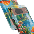Coque de téléphone champignon avec scène de nature vibrante