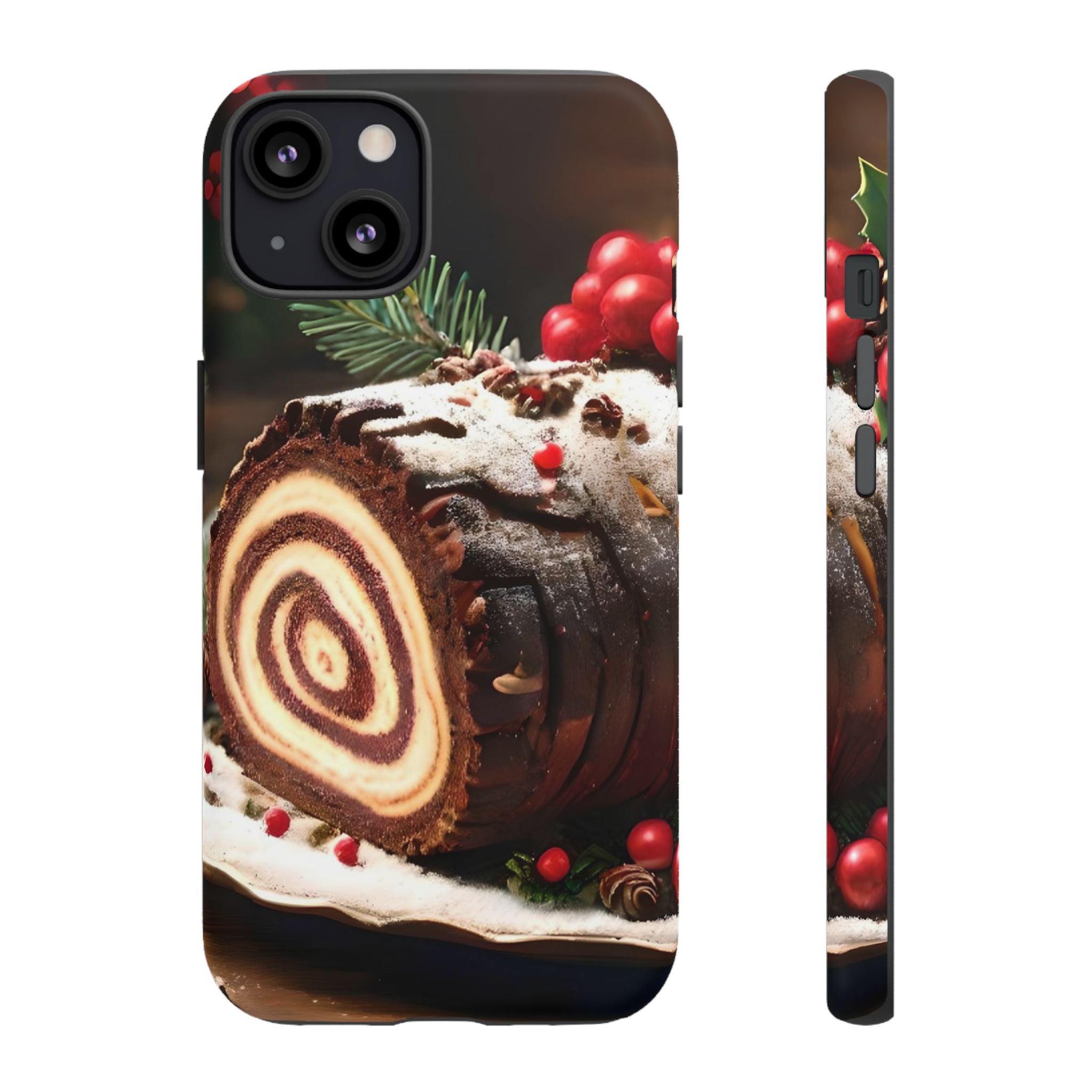 Festive Phone Case with Yule Log Design, Winter Holiday Gift, Cute Case for Snowy Days, Cozy Vibes Decor, Merry Christmas Decor