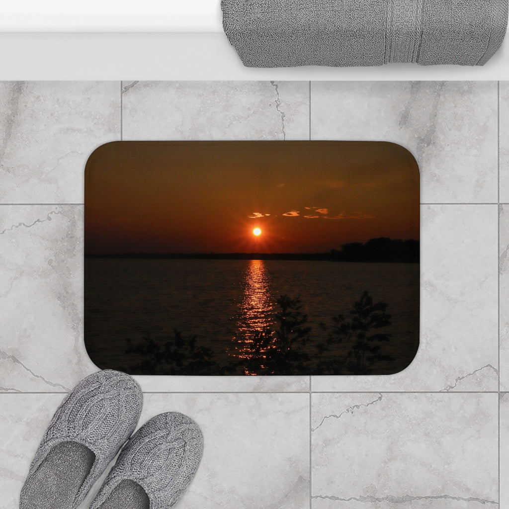 Serene Sunset Over Lake, Bathroom Mat