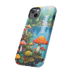 Coque de téléphone champignon avec scène de nature vibrante