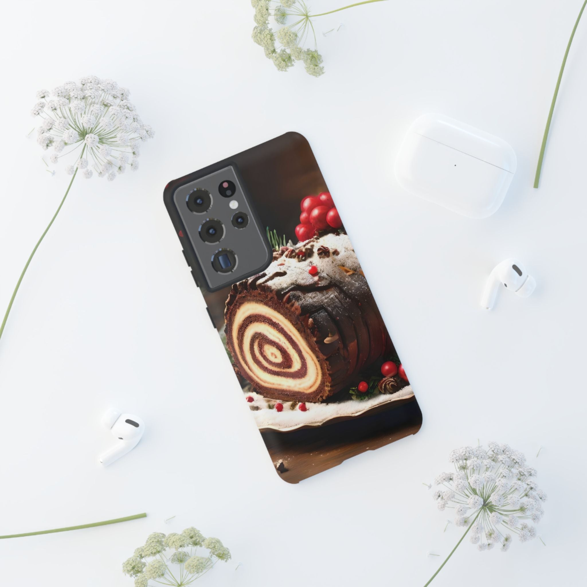 Festive Phone Case with Yule Log Design
