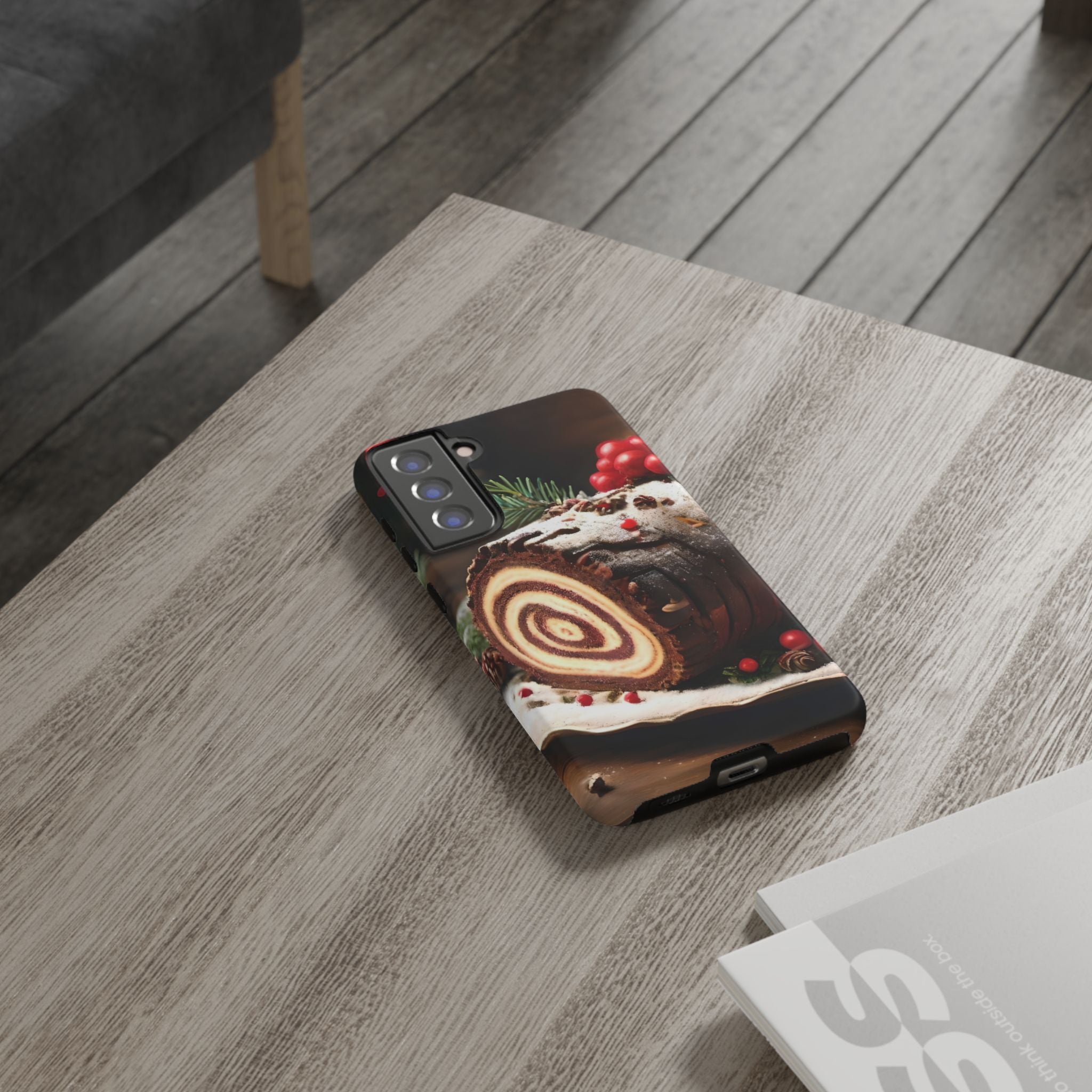 Festive Phone Case with Yule Log Design