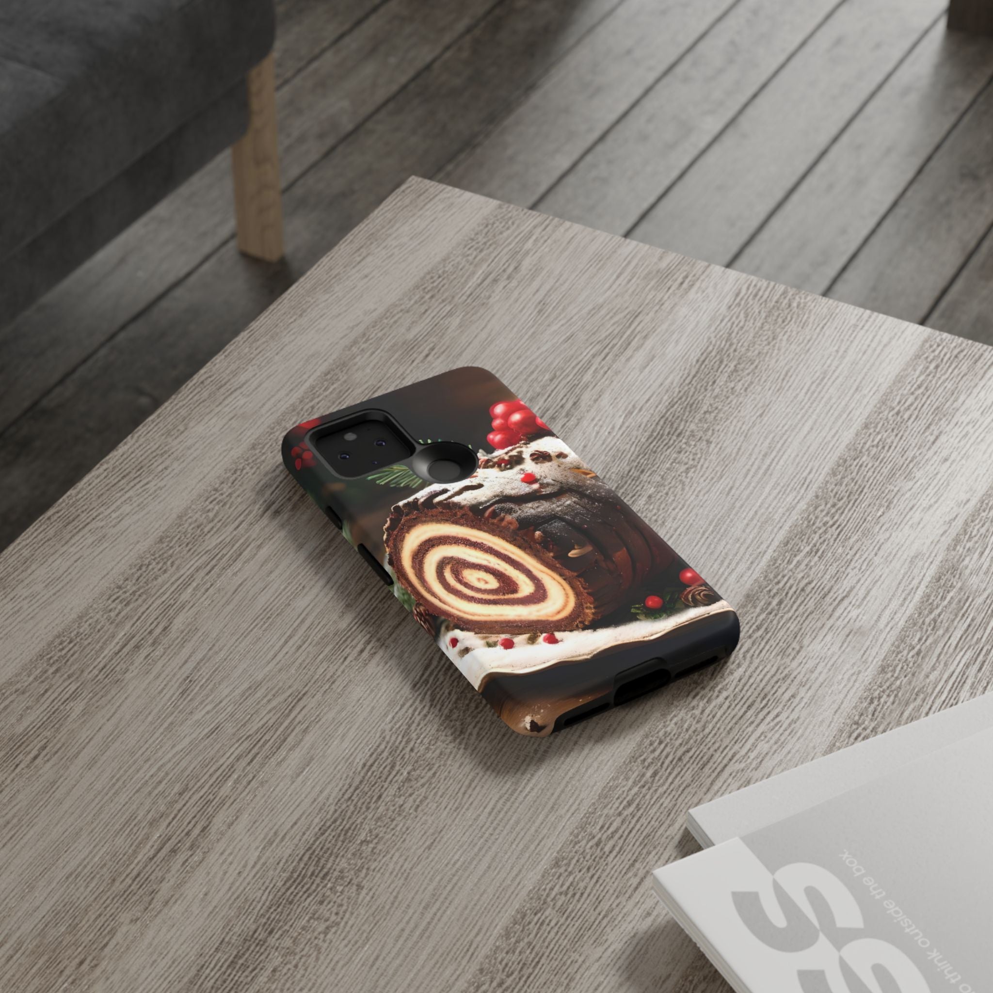 Festive Phone Case with Yule Log Design