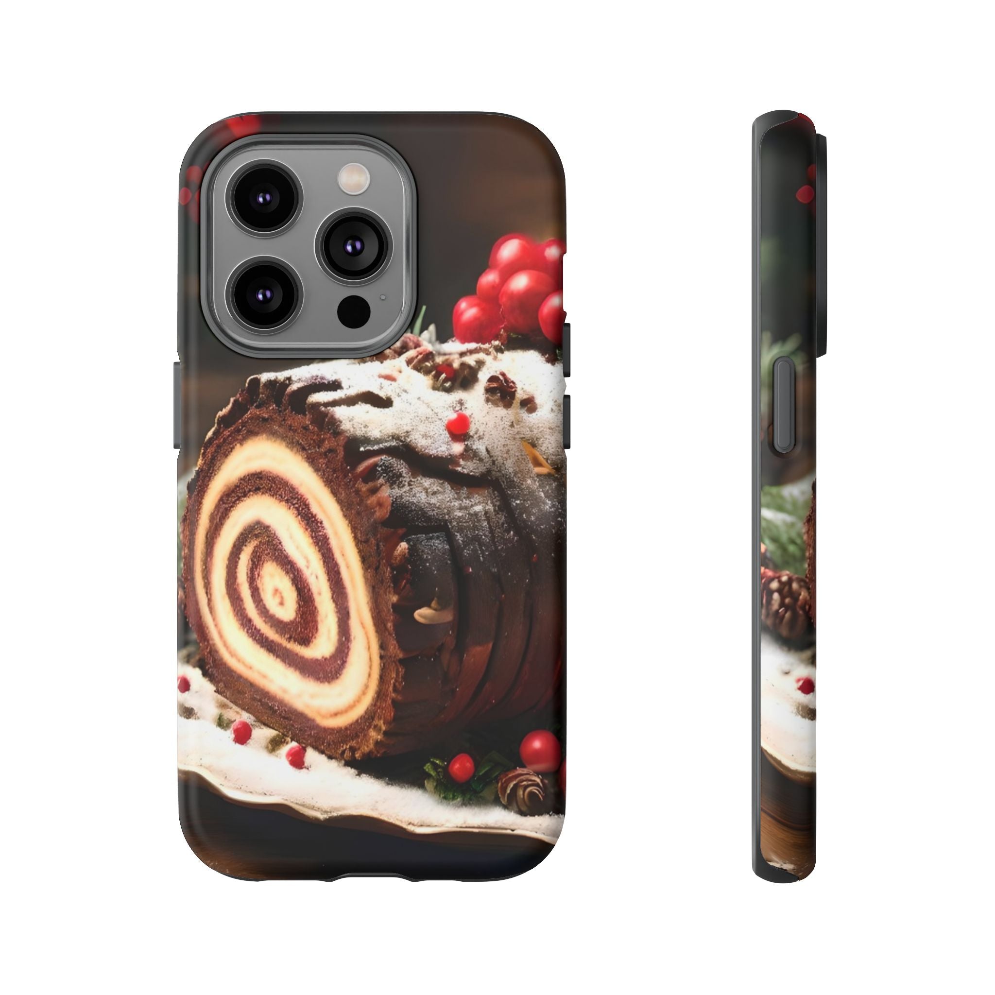 Festive Phone Case with Yule Log Design, Winter Holiday Gift, Cute Case for Snowy Days, Cozy Vibes Decor, Merry Christmas Decor