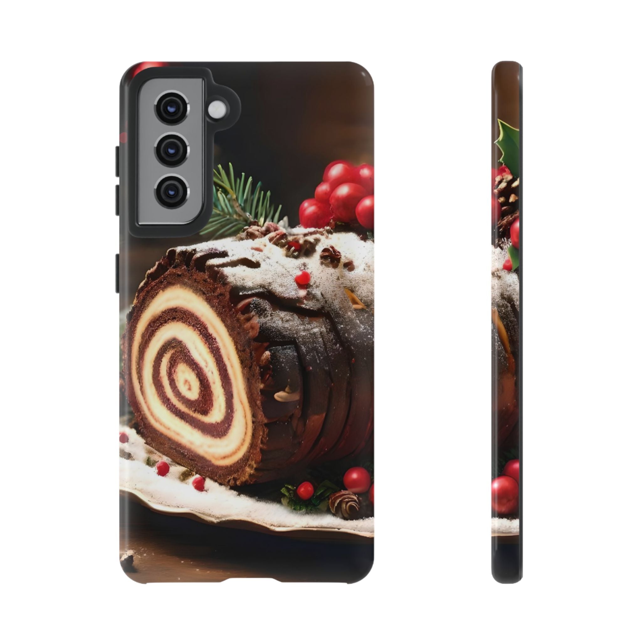Festive Phone Case with Yule Log Design, Winter Holiday Gift, Cute Case for Snowy Days, Cozy Vibes Decor, Merry Christmas Decor