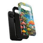 Coque de téléphone champignon avec scène de nature vibrante