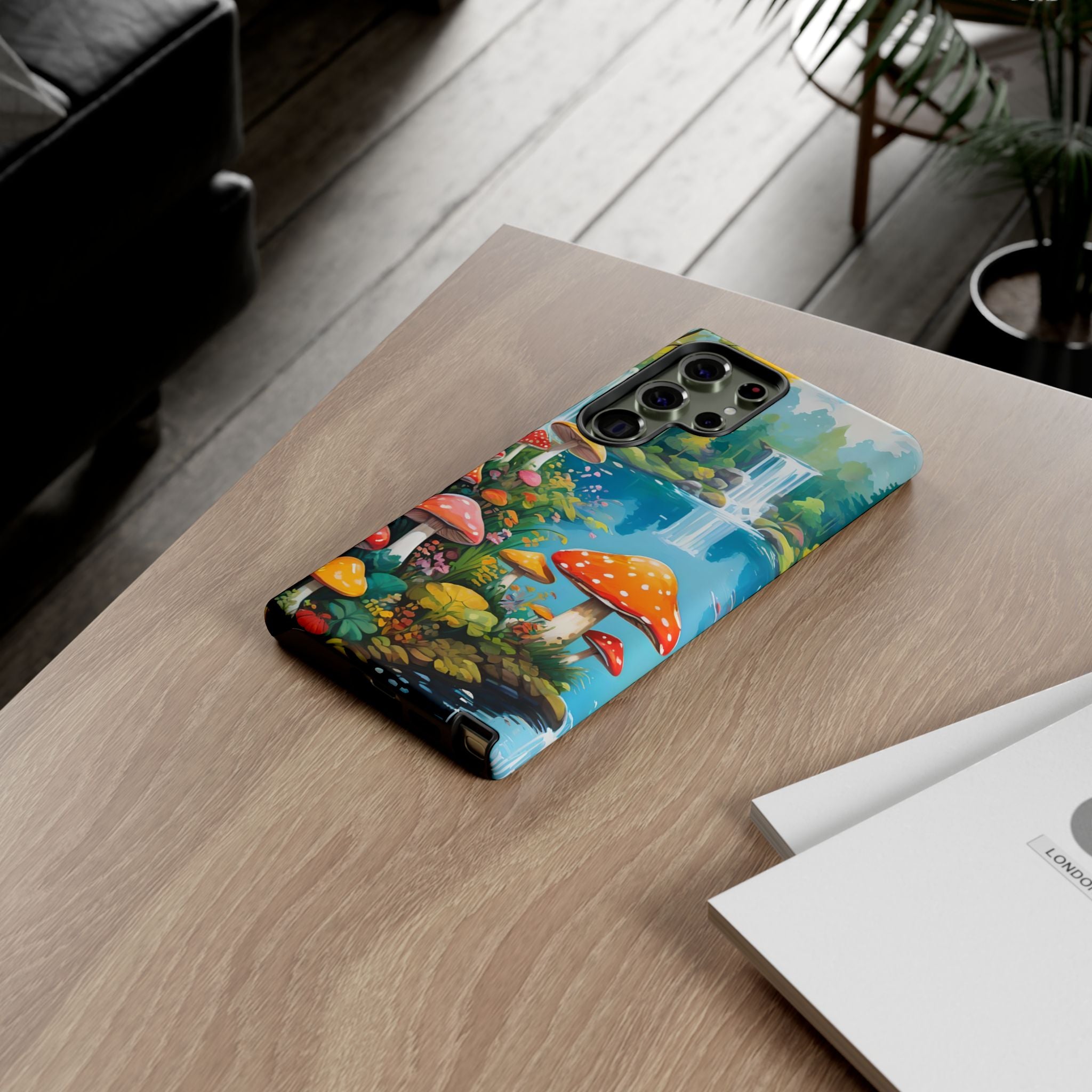 Mushroom Phone Case with Vibrant Nature Scene