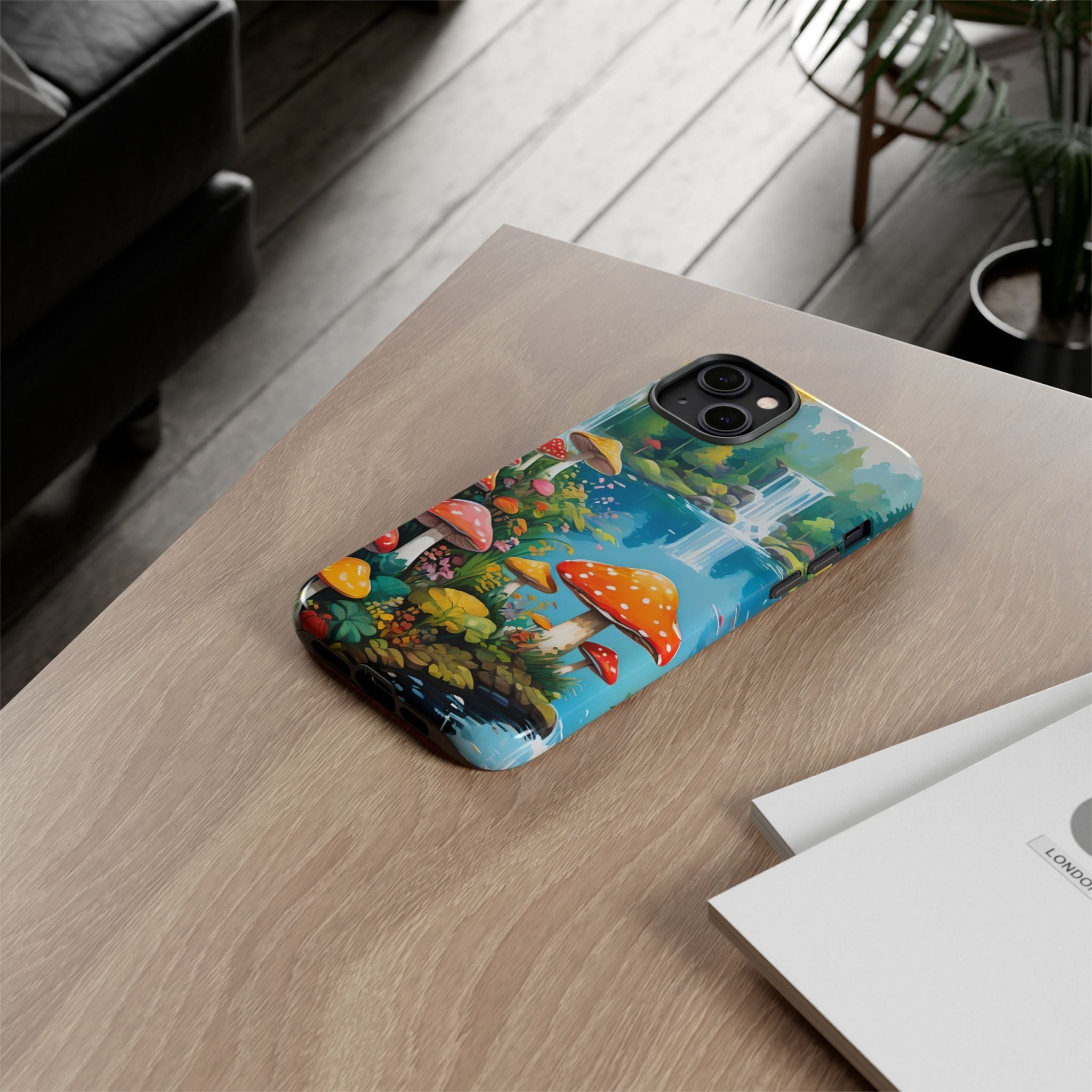 Mushroom Phone Case with Vibrant Nature Scene