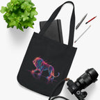 Neon Lion Outline Art Print, Black Canvas Tote Bag