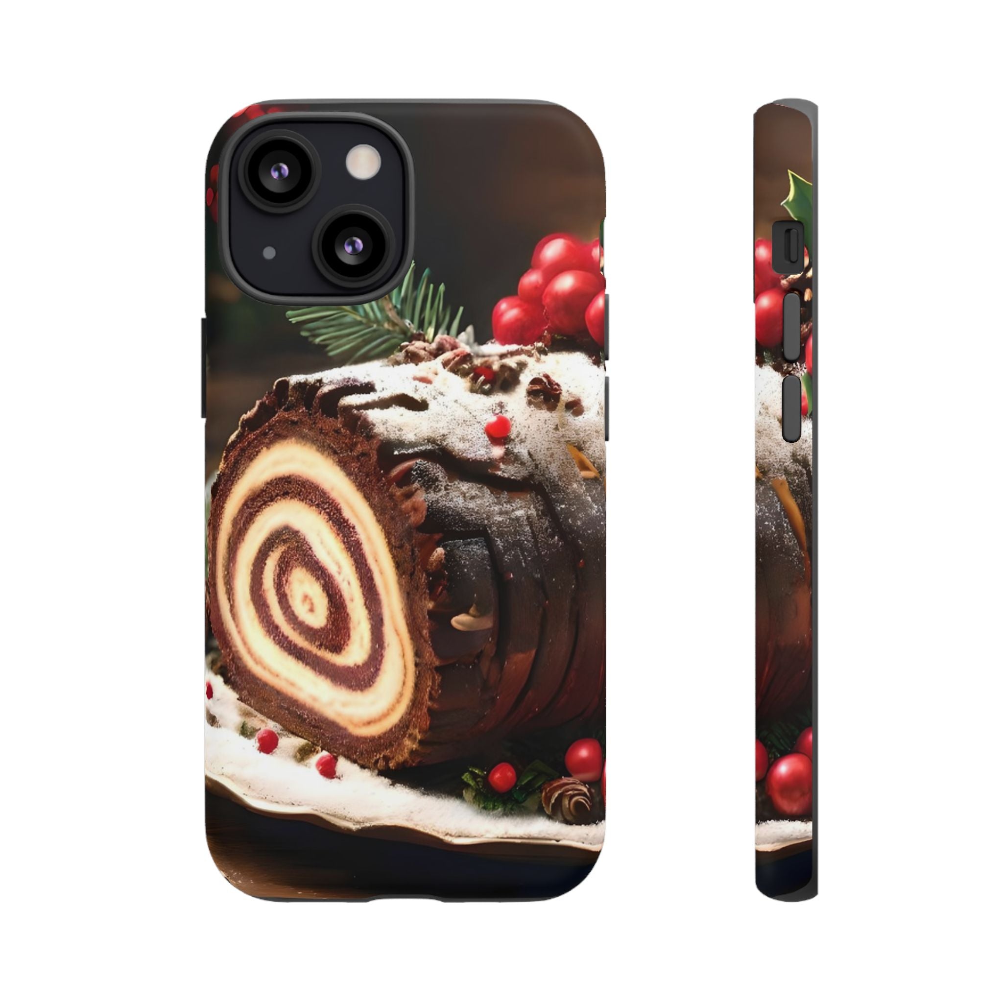 Festive Phone Case with Yule Log Design, Winter Holiday Gift, Cute Case for Snowy Days, Cozy Vibes Decor, Merry Christmas Decor