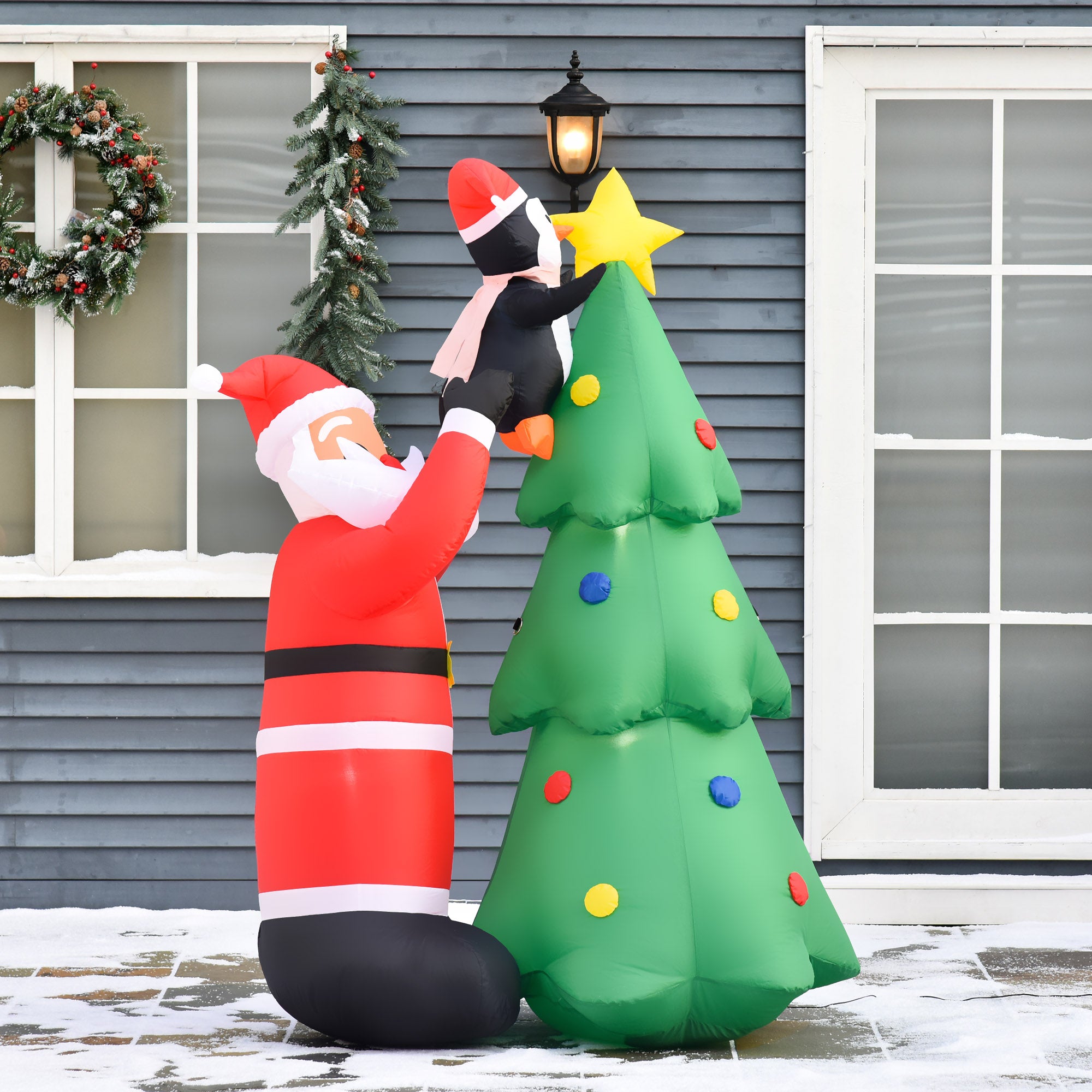 6ft Christmas Inflatable Tree with Santa Claus and Penguin