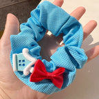 Blue & White Cute Snowman Bow Hair Tie