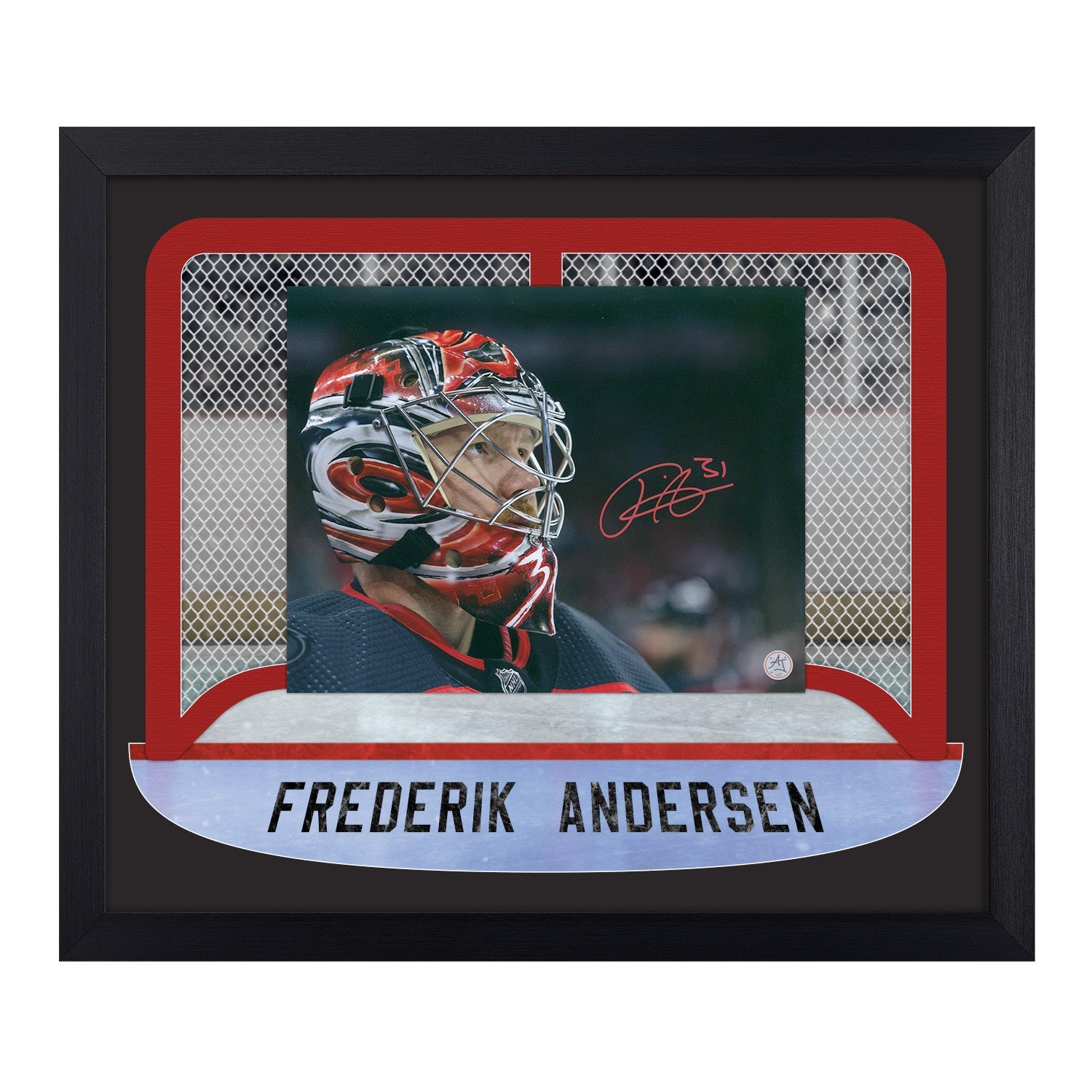 Frederik Andersen Signed Carolina Goalie Mask Between The Pipes 23x27 Frame