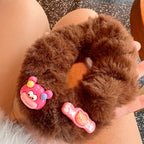 Pink & Brown Cute Clown Plush Hair Tie