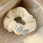 Blue & White Plush Hair Tie-5pcs Set