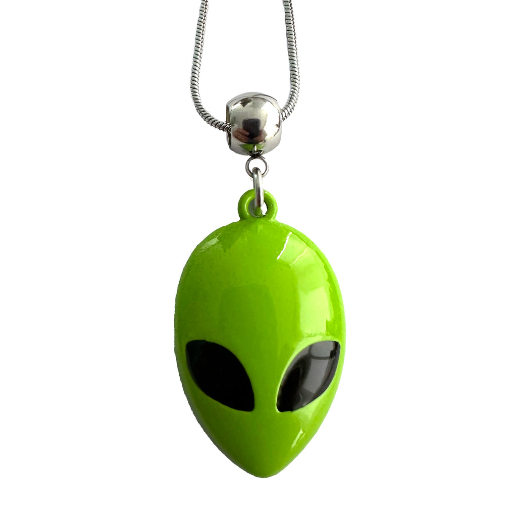 Green Alien Space Invader Necklace Pendant-0