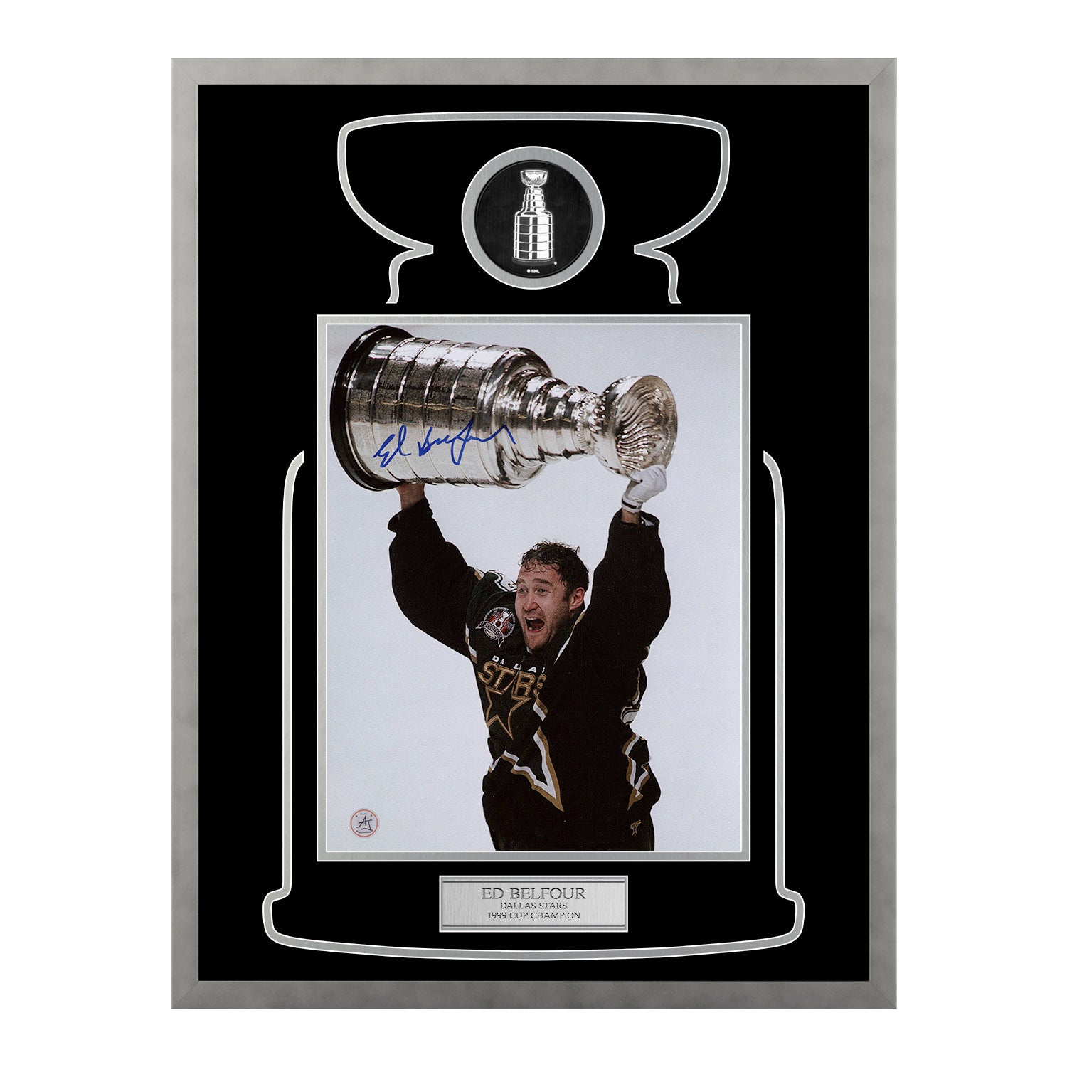 Ed Belfour Autographed Dallas Stars Cup Champion 23x27 Frame