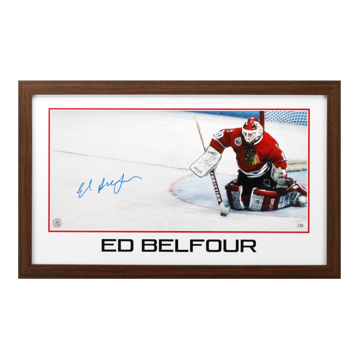 Ed Belfour Chicago Blackhawks Prominent Signature 16x26 Frame #/30