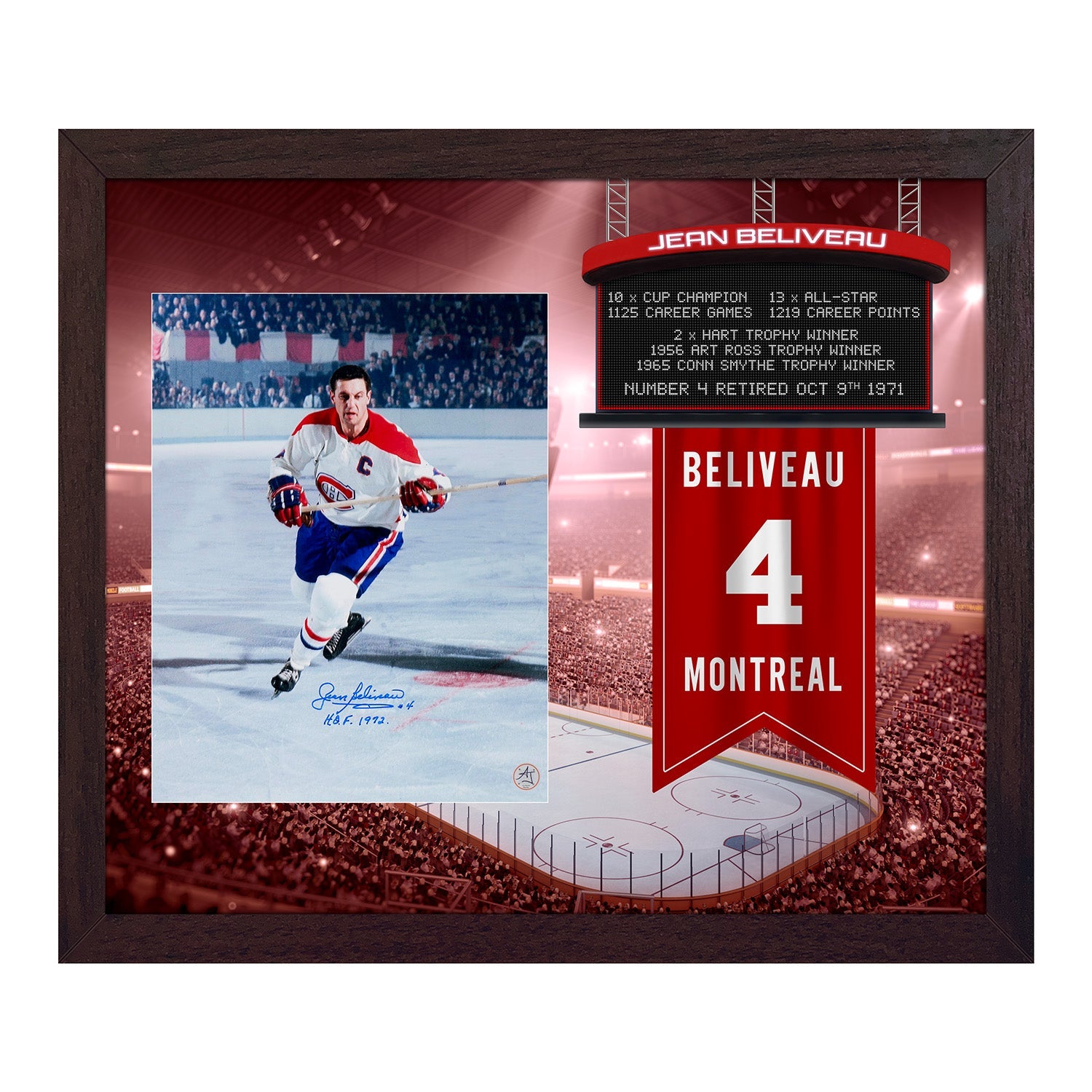 Jean Beliveau Signed Montreal Canadiens Retired Number 23x27 Graphic Frame