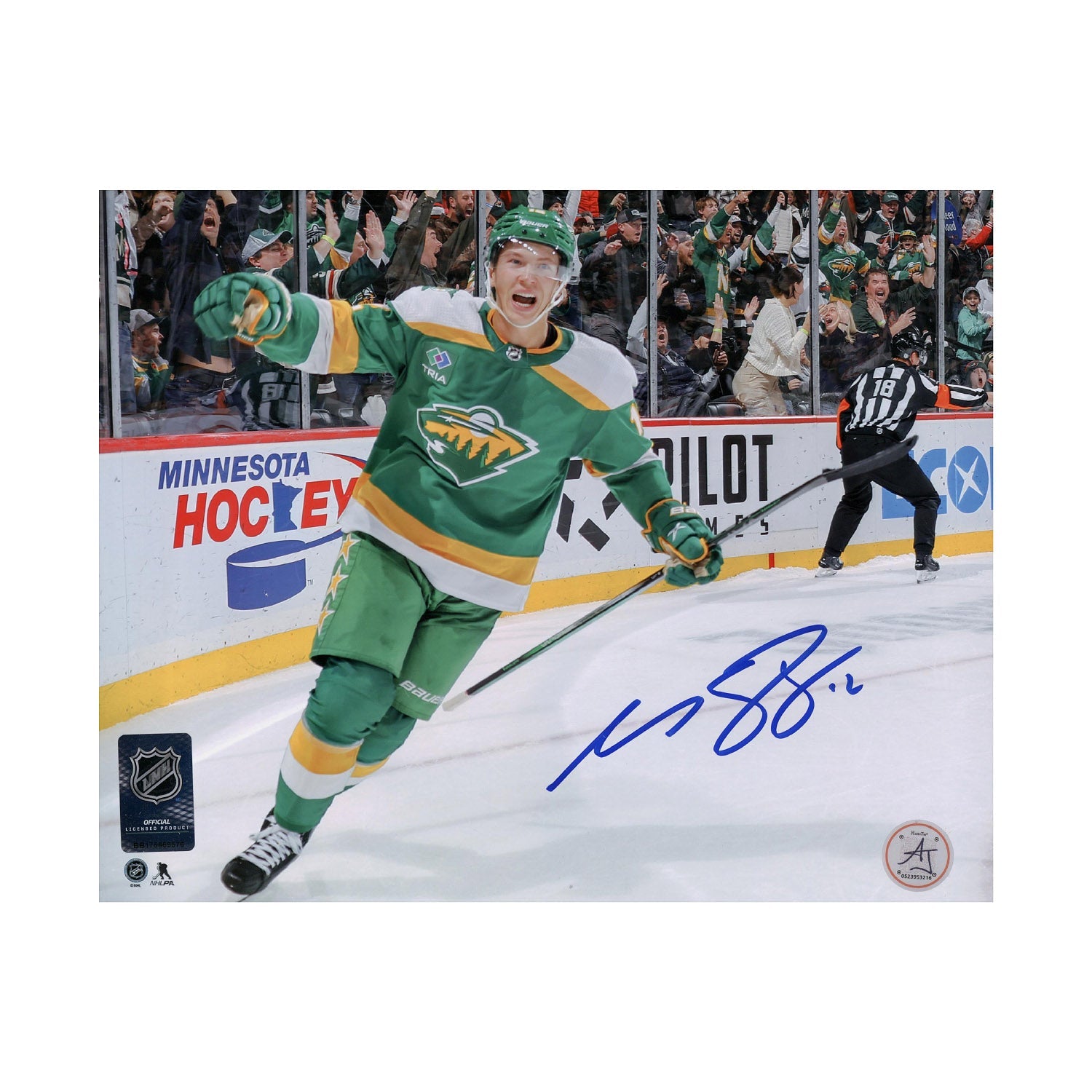 Matt Boldy Signed Minnesota Wild Goal Celebration 8x10 Photo