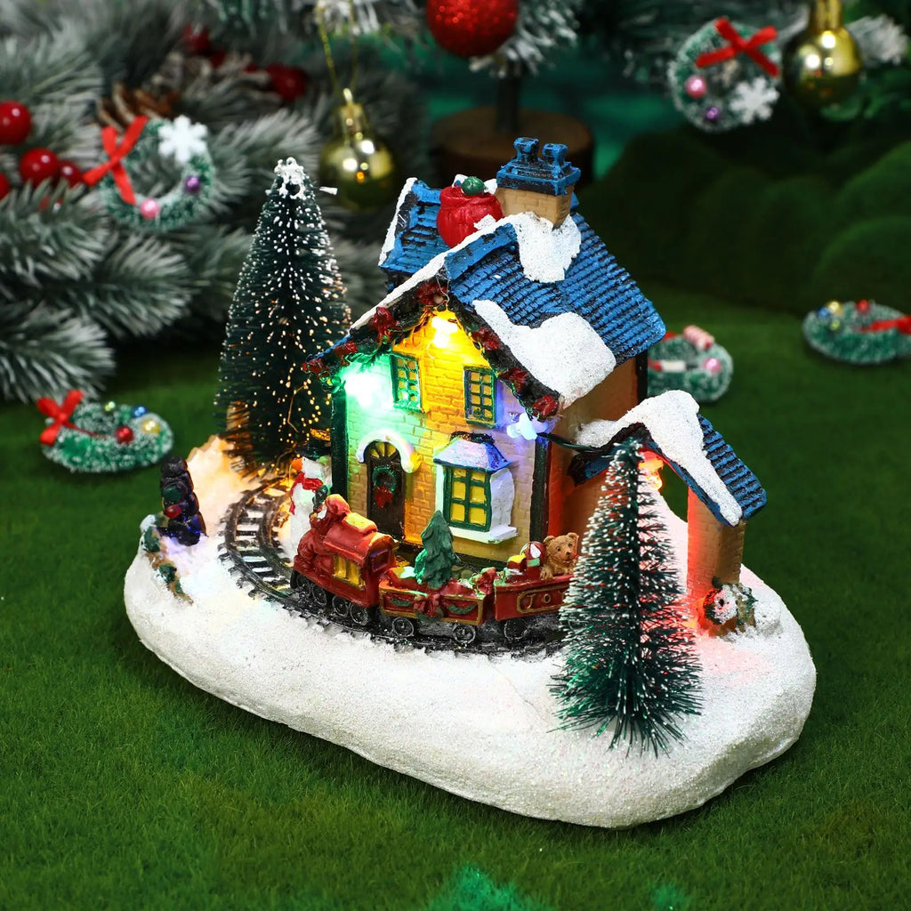 Battery-Operated LED Resin Log Cabin Christmas Ornament-2