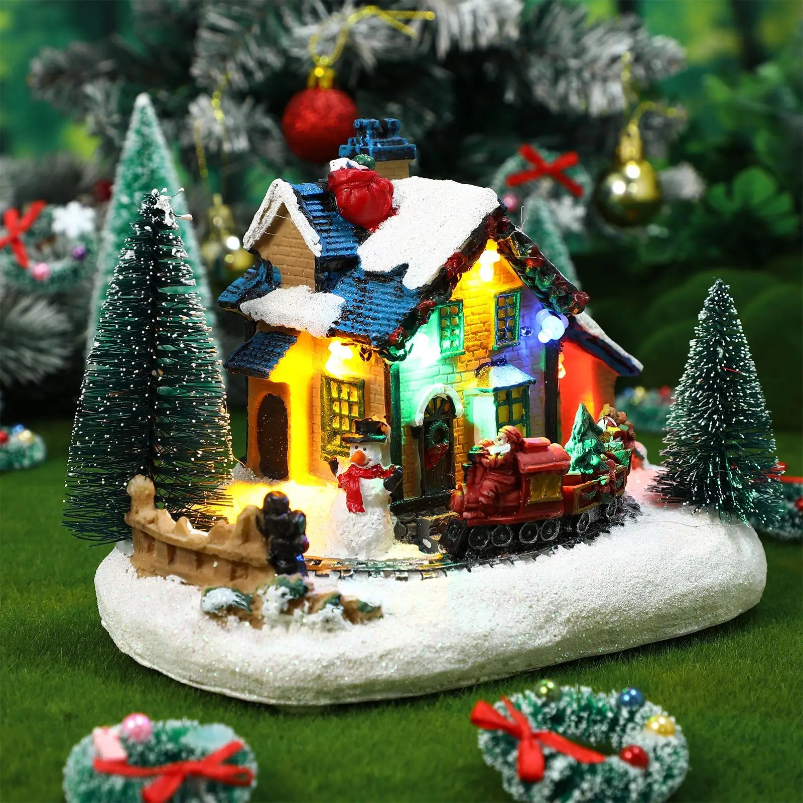 Battery-Operated LED Resin Log Cabin Christmas Ornament-1